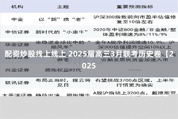 配资炒股线上线上 2025届高三3月联考历史卷【2025